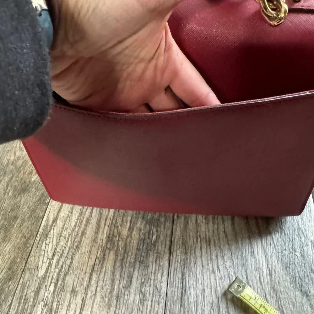 Michael Kors Brandi Womens Maroon Leather Gold Trim Top Handle Satchel Bag Purse - Picture 8 of 14